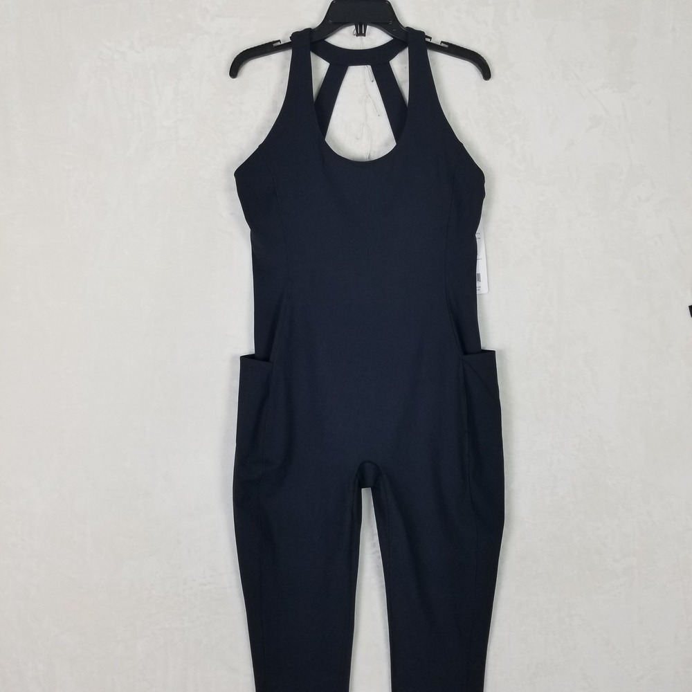 Harmony Balance Jumpsuit Womens XL Black Strappy Racerback Yoga Bodysuit CHB914R